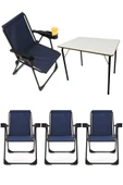 moniev Silva 4 Adet Kamp Sandalyesi Bardaklıklı Lüks Piknik Sandalye Lacivert + Katlanır Mdf Masa - 1