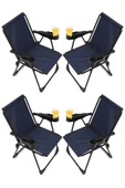moniev Silva 4 Adet Kamp Sandalyesi Bardaklıklı Lüks Piknik Sandalye Lacivert thumbnail 1