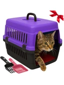 Beylini Kedi Köpek Evcil Hayvan Taşıma Kutusu Yumuşak Zeminli Portatif Seyahat Veteriner Uyumlu Hafif Evcil Hayvan Çantası Pratik Kullanımlı Evcil Hayvan Taşıyıcı Mor 28X33X45 cm - 4
