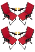 moniev Silva 4 Adet Kamp Sandalyesi Bardaklıklı Lüks Piknik Sandalye Kırmızı - 1