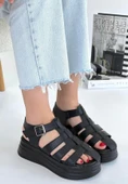Toten Siyah Cilt Kemerli Sandalet - 3