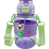 Noki Kids Kilitli Kapak Pipetli Askılı Ayıcıklı Matara 800 ml Mor - 1