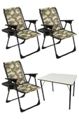moniev Natura 3 Adet Kamp Sandalyesi Katlanır Sandalye Dikdörtgen Bardaklıklı Kamuflaj Katlanır Mdf Masa - 1