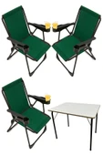 moniev Silva 3 Adet Kamp Sandalyesi Bardaklıklı Lüks Piknik Sandalye Yeşil + Katlanır Mdf Masa thumbnail 1