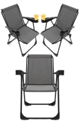 moniev Silva 3 Adet Kamp Sandalyesi Bardaklıklı Lüks Piknik Sandalye Gri - 1