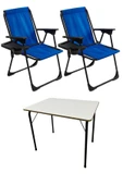 moniev Natura 2 Adet Kamp Sandalyesi Katlanır Sandalye Dikdörtgen Bardaklıklı Mavi Katlanır Mdf Masa thumbnail 1