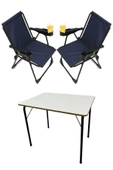 moniev Silva 2 Adet Kamp Sandalyesi Bardaklıklı Lüks Piknik Sandalye Lacivert + Katlanır Mdf Masa - 1