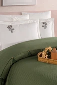 Newhome Çift Kişilik Saçaklı El Nakışlı %100 Pamuk Lüx Pike Takımı Yeşil - 1