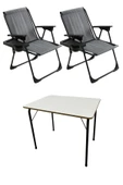 moniev Natura 2 Adet Kamp Sandalyesi Katlanır Sandalye Dikdörtgen Bardaklıklı Gri Katlanır Mdf Masa - 1
