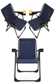 moniev Silva 3 Adet Kamp Sandalyesi Bardaklıklı Lüks Piknik Sandalye Lacivert - 1