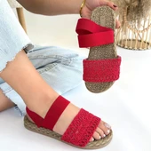 Marri Kırmızı Dantel Lastikli Sandalet - 4