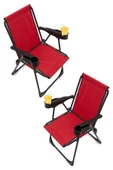 moniev Silva 2 Adet Kamp Sandalyesi Bardaklıklı Lüks Piknik Sandalye Kırmızı thumbnail 1