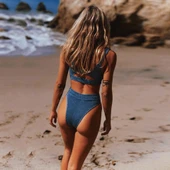 Dokulu özel kumaşlı Bikini Takım DB200785BT - 8