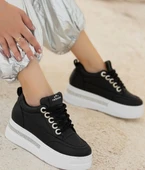 Lulu Siyah Cilt Beyaz Tabanlı Bağcıklı Spor Ayakkabı thumbnail 4