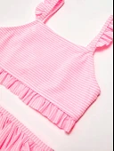 Çizgili fırfırlı kız çocuk bikini takım - 3