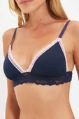 Lacivert Dekoltesi Pembe Dantel Detaylı Micro Bralet DS200475BR - 3