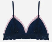 Lacivert Dekoltesi Pembe Dantel Detaylı Micro Bralet DS200475BR - 4