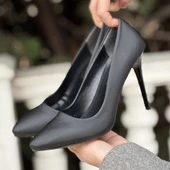 Hillar Siyah Saten Stiletto Ayakkabı thumbnail 4