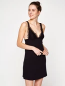 SİYAH DANTELLİ VİSKOZ GECELİK DS200503GC - 2