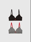 SİYAH-SİYAH BEYAZ ÇİZGİLİ 2 Lİ SÜTYEN DS200022FB-2 - 1