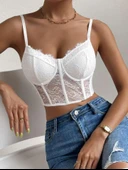 Crop korse detaylı dantel büstiyer - 3