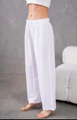 Kadın Keten Beli Lastikli Rahat Bol Paça Pantalon - 7