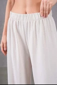 Kadın Keten Beli Lastikli Rahat Bol Paça Pantalon - 4