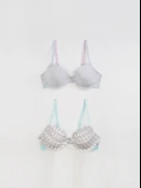 Koton Kar Desen-Gri-Desenli lastikli T-shirt Sütyen 2'li DS132-2SU - 1