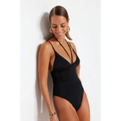 V yaka yanı büzgü detaylı mayo - 1