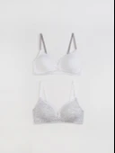 BEYAZ-GRİ YILDIZ BASKILI 2 Lİ SÜTYEN DS200022FB-2 - 1