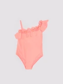 Pembe Çiçek Detaylı Kız Çocuk Mayo - 1