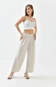 Kadın Keten Beli Lastikli Rahat Bol Paça Pantalon - 11
