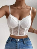 Crop korse detaylı dantel büstiyer - 1