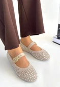 Olise Bej Boncuk İşlemeli Babet Ayakkabı thumbnail 1