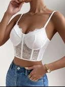 Crop korse detaylı dantel büstiyer - 2