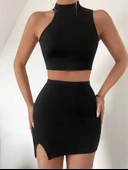 Yırtmaçlı mini etek - 1