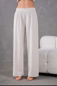 Kadın Keten Beli Lastikli Rahat Bol Paça Pantalon - 1