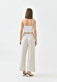 Kadın Keten Beli Lastikli Rahat Bol Paça Pantalon - 12