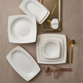 Güral Porselen Bone Caroline 62 Parça Yemek Takımı Altın Fileli - 1