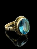 Oval Aquamarine Doğal Taş ve El İşçiliği 14 Ayar Altın Yüzük - 4