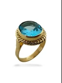 Oval Aquamarine Doğal Taş ve El İşçiliği 14 Ayar Altın Yüzük - 3