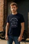Erkek %100 Pamuk Bisiklet Yaka Motor Baskılı T-shirt - 1