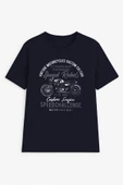Erkek %100 Pamuk Bisiklet Yaka Motor Baskılı T-shirt - 2
