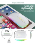 Plentiful Rgb Işıklı Şarjlı Kablosuz 2.4G+Bluetooth Mouse Sessiz Beyaz - 3