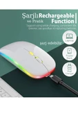 Plentiful Rgb Işıklı Şarjlı Kablosuz 2.4G+Bluetooth Mouse Sessiz Beyaz thumbnail 2