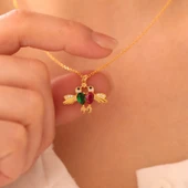 Vaoov 925 Ayar Renkli Taşlı Çifte Kumrular Kolye thumbnail 1