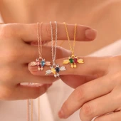 Vaoov 925 Ayar Renkli Taşlı Çifte Kumrular Kolye thumbnail 3