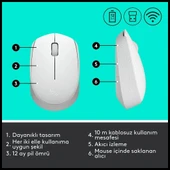 Logıtech 910-006867, M171 White, Usb Nano 2,4g Kablosuz, 1000dpi, Optik, 3 Tuşlu, 12ay Pil Ömrü, Mouse - 5
