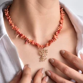 14 Ayar Altın Kaplama Doğal Düzensiz Dal  Mercan  El Yapımı Gümüş Kolye - CNS00631 thumbnail 3