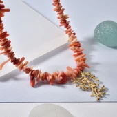 14 Ayar Altın Kaplama Doğal Düzensiz Dal  Mercan  El Yapımı Gümüş Kolye - CNS00631 thumbnail 1